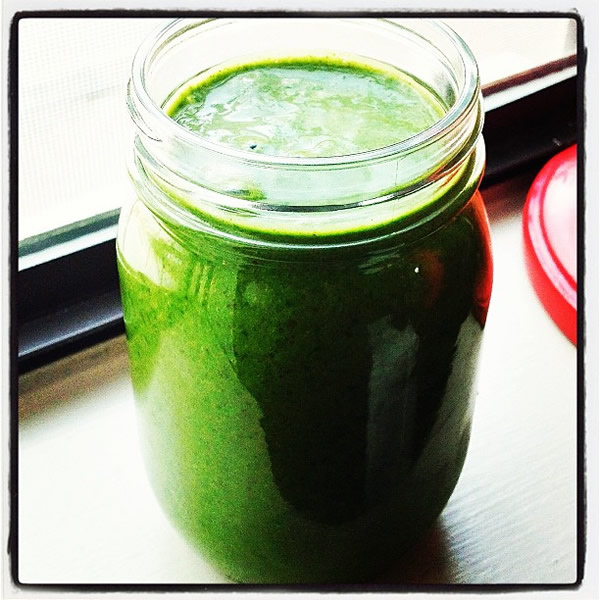 A favorite in the Kobi household, Veggie Smooth: kale, spinach, flax milk, liquid chlorophyll, raw meal powder, alkaline water,moringa, avocado, frozen bananas and almond butter